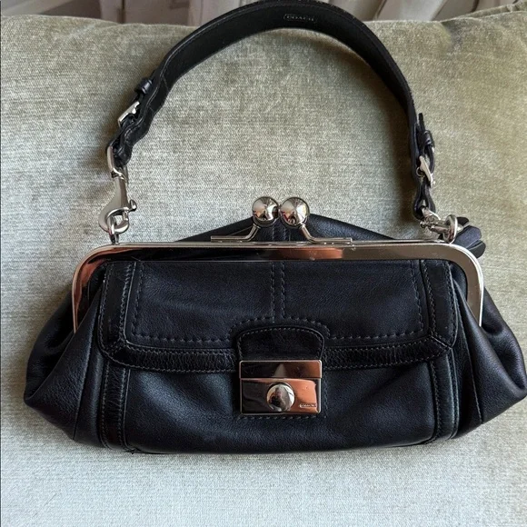 Coach Black Leather Clutch with Silver Accents - Picture 1 of 12
